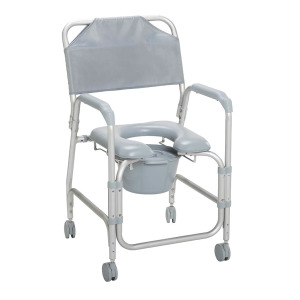 Chaise de douche et chaise d'aisance en aluminium avec roulettes